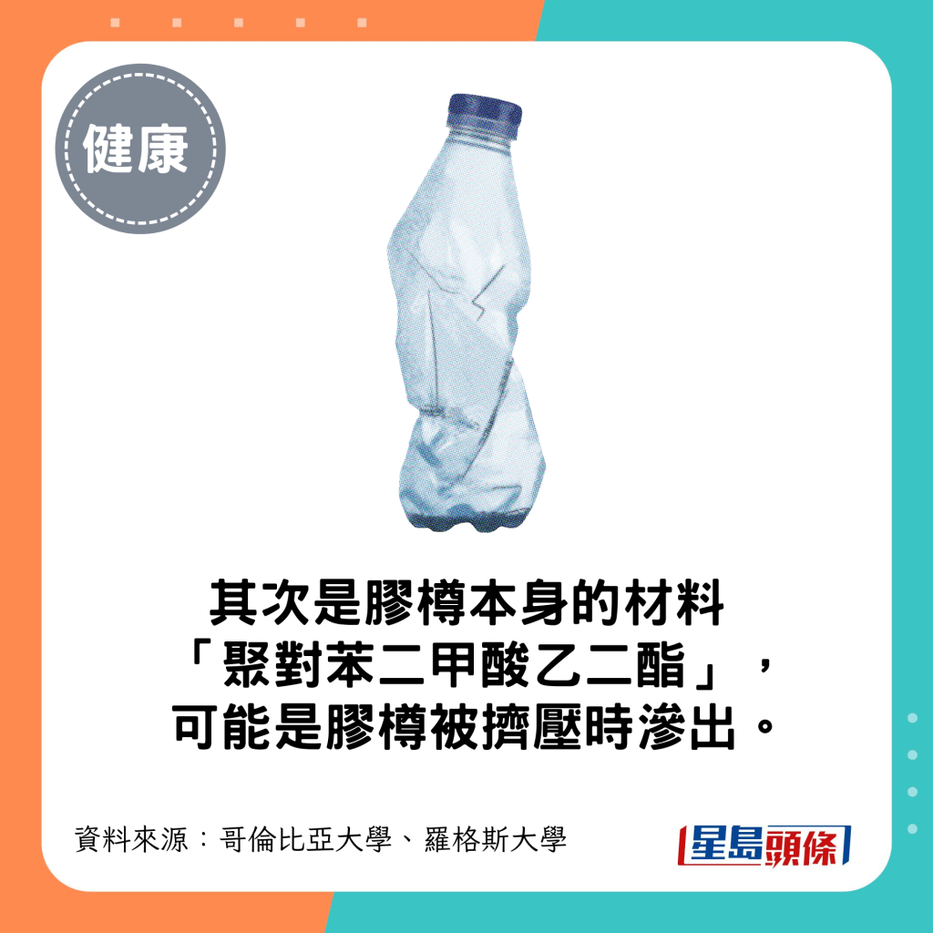 其次是胶樽本身的材料「聚对苯二甲酸乙二酯」，可能是胶樽被挤压时渗出