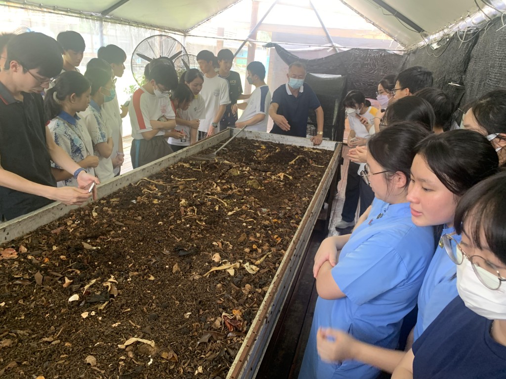 學生參觀黑水虻農場。 學校提供