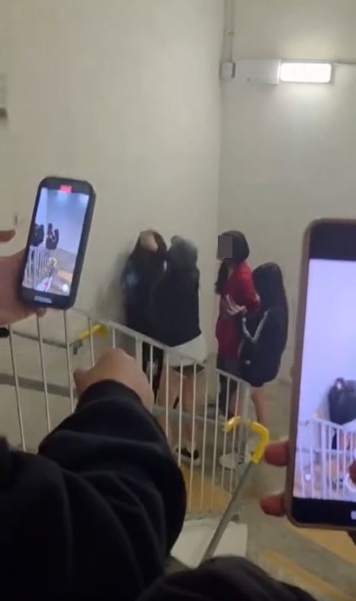 黑衫短褲女童黨掌摑受害少女。網片截圖
