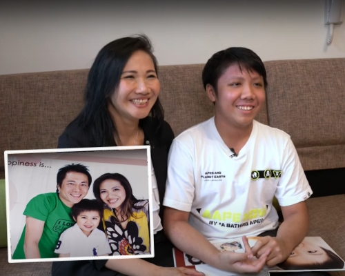 鄧景輝妻子Connie及兒子謙謙。有線電視影片截圖