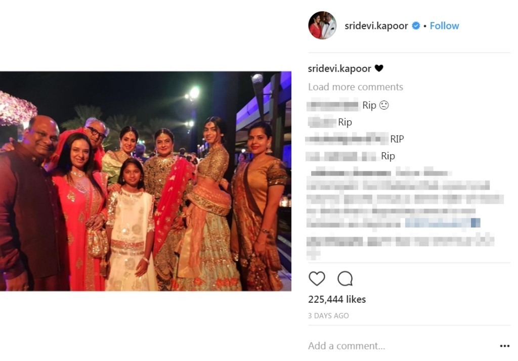 網民在Sridevi的社交平台表示悼念。
