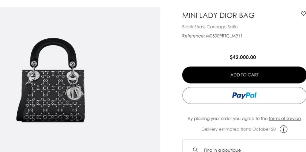 Christian Dior Lady Bag要價$42,000。（Dior官網圖片）