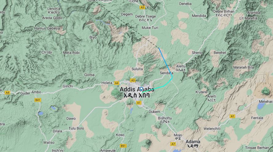 周六（20日）航班正常降落路線。Flightradar24截圖