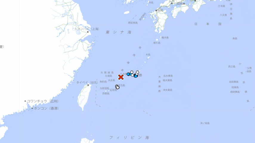 日本沖繩外海發生6.4級地震。 日本氣象廳