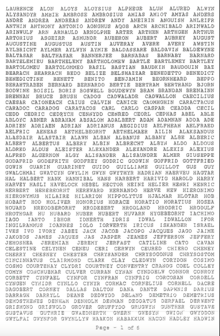 沃特金斯的完整姓名如今在出生证明上长达七页,旧版护照更需额外六页才能印完。 沃特金斯的完整姓名如今在出生证明上长达七页,旧版护照更需额外六页才能印完。