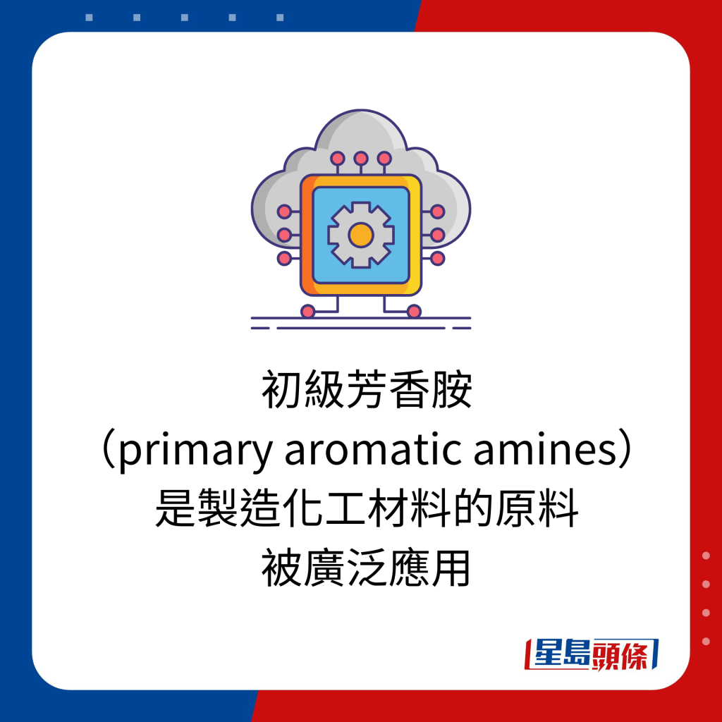 初級芳香胺 （primary aromatic amines） 是製造化工材料的原料 被廣泛應用