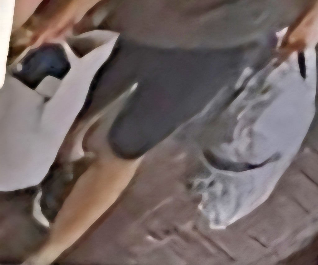 一名身穿灰衣、黑短褲的男子,手持多袋黑色垃圾膠袋,在行人路上走動。 一名身穿灰衣、黑短褲的男子,手持多袋黑色垃圾膠袋,在行人路上走動。