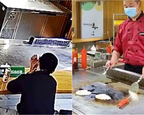 窩心廚師砌出「100」分的形狀鼓勵年輕男子。網圖