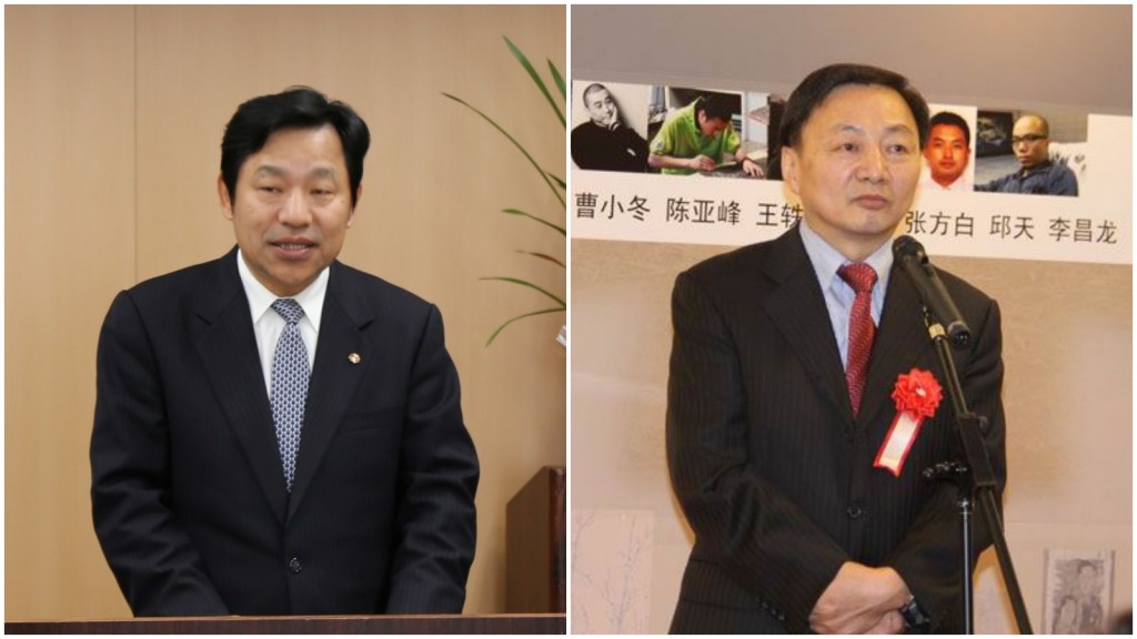 被指涉案的前駐日本大使館前公使銜參贊湯本淵（右），及前駐名古屋總領事葛廣彪（左）。