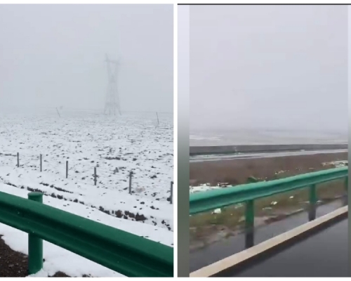 清水河镇出现罕见的降雪天气。网图
