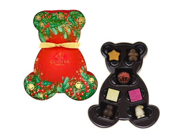 比利时著名老牌朱古力Godiva，今年推出多款圣诞新口味朱古力及礼盒装，其中包装精美的小熊造型礼盒最百搭，无论送给男朋友、女朋友、大朋友、小朋友都适合。$299