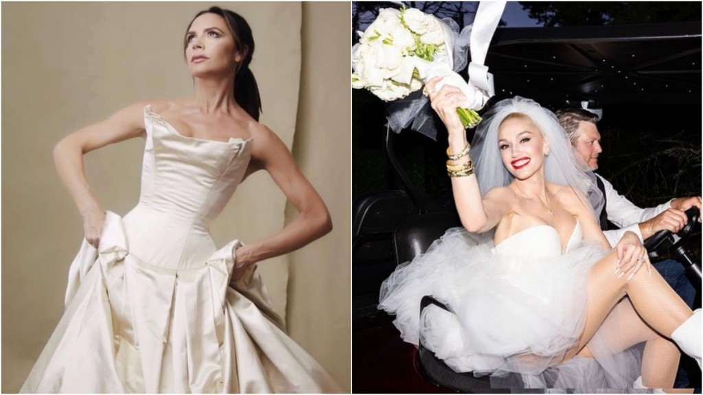很多國際巨星如Victoria Beckham(左)、Gwen Stefani(右)等都曾穿著Vera Wang的婚紗。 Vera Wang及Gwen Stefani IG
