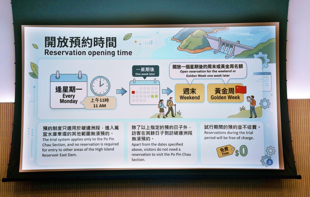 逢星期一上午11時起,開放預約一個星期後的周末或黃金周的名額。 逢星期一上午11時起,開放預約一個星期後的周末或黃金周的名額。