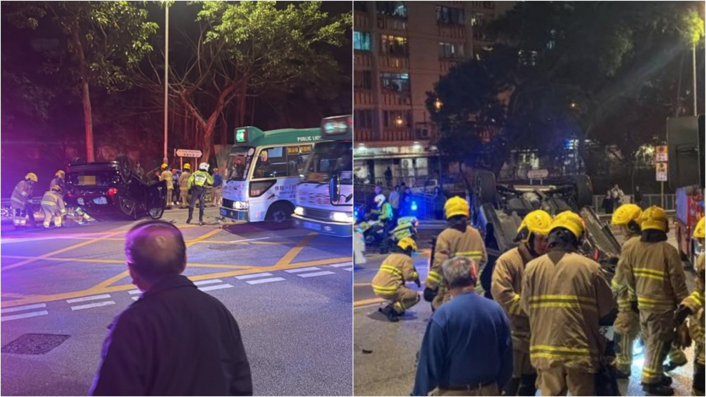 慈雲山蒲崗村道私家車撞小巴 四輪朝天司機乘客一度被困