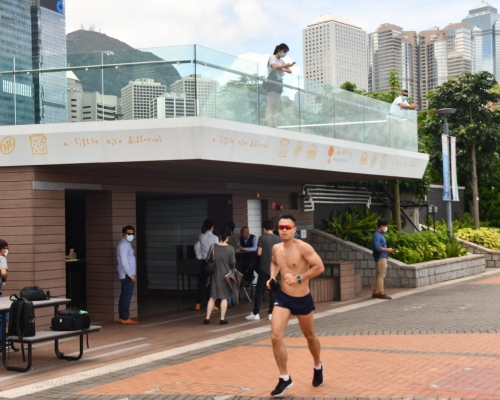 添馬公園海旁長廊的玻璃圍欄設上下兩層。