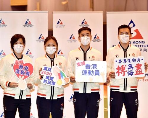 (左起)張雁宜、謝影雪、鄧俊文及伍家朗將出戰東京奧運。梁柏琛攝