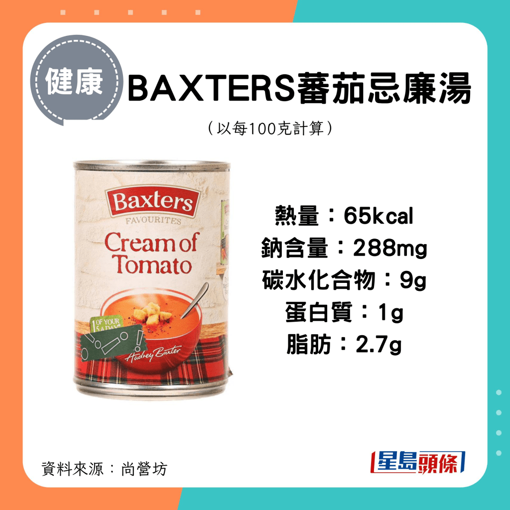 BAXTERS蕃茄忌廉湯 熱量：65kcal