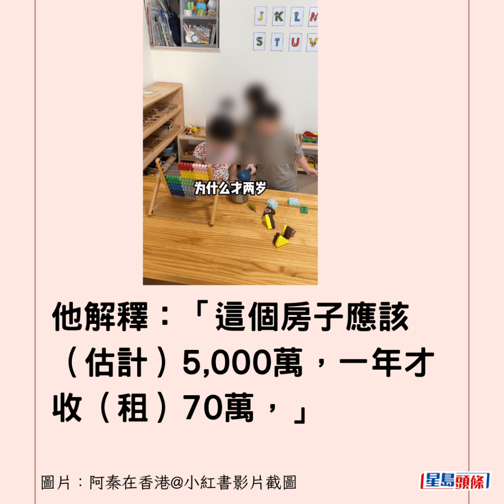 他解釋：「這個房子應該（估計）5,000萬，一年才收（租）70萬，」