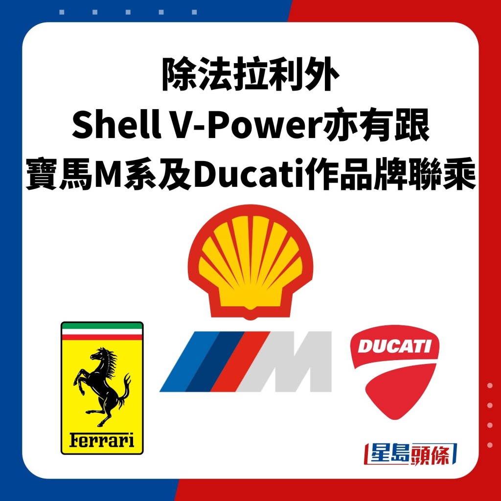 除法拉利外 Shell V-Power亦有跟 寶馬M系及Ducati作品牌聯乘