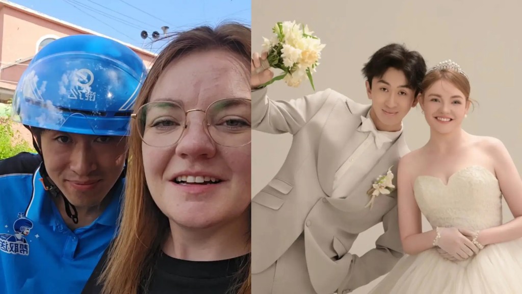 电梯一句英文定情，东北外卖员跟美籍幼师两人结婚照一度成为佳话。抖音
