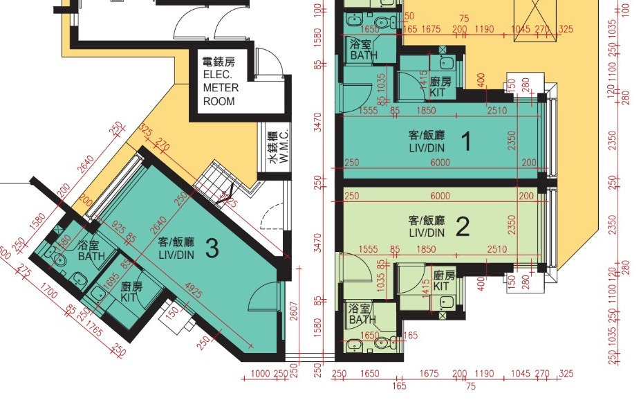 同是开放式单位的1室及2室，大门打开是梗厨及浴室，就与传统的居屋布局一样。