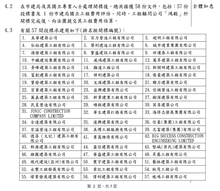 2023年7月14日，業主立案法團指接獲57個投標。文件截圖