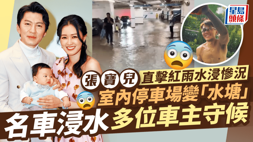 红雨水浸丨张宝儿直击室内停车场变“水塘”  大量名车浸水中多位车主呆站守候