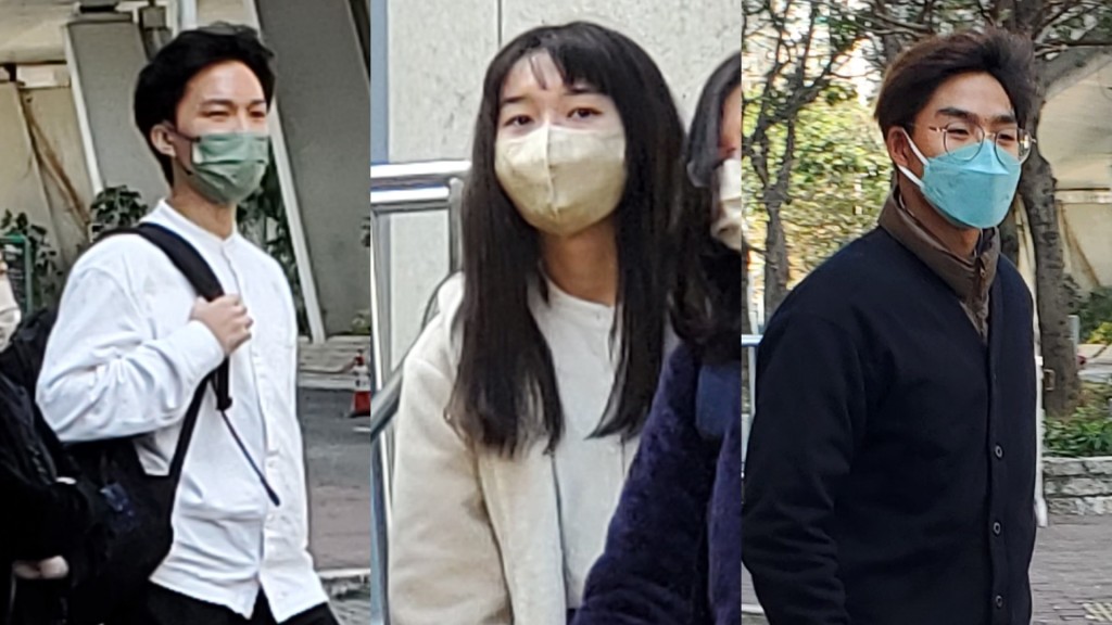 其餘被告由左至右：伍偉楠、黃筠喬及梁卓鋒。鍾瀚霖攝