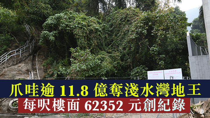 爪哇逾11.8億奪淺水灣地王，每呎樓面62352元創紀錄。