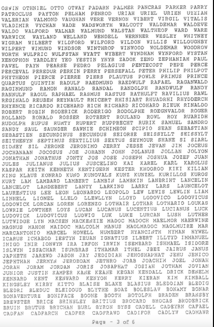 沃特金斯的完整姓名如今在出生证明上长达七页,旧版护照更需额外六页才能印完。 沃特金斯的完整姓名如今在出生证明上长达七页,旧版护照更需额外六页才能印完。