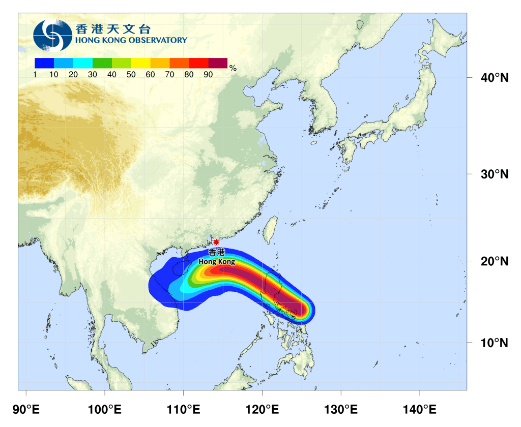 熱帶氣旋萬宜路徑預測。