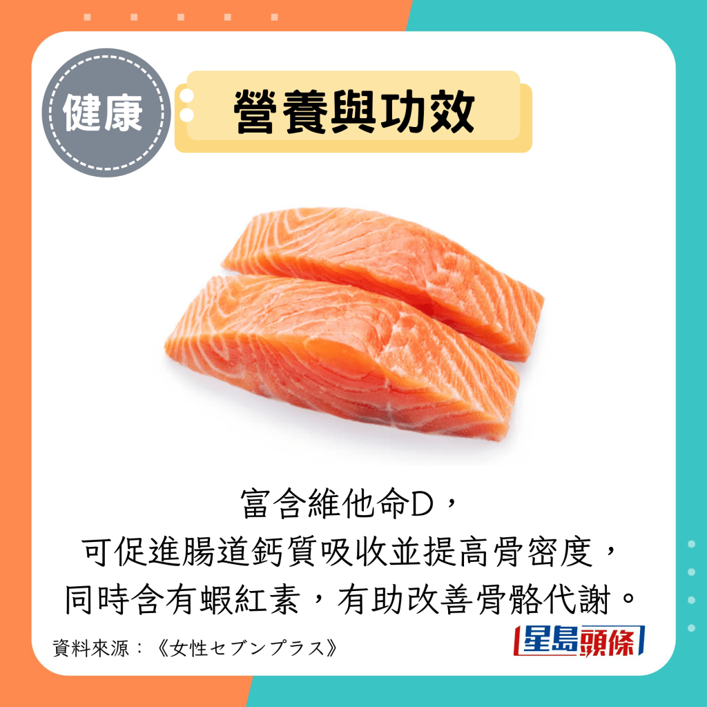 营养与功效：富含维他命D， 可促进肠道钙质吸收并提高骨密度， 同时含有虾红素，有助改善骨骼代谢。