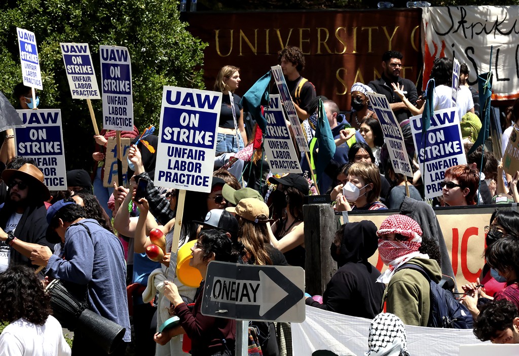 加州大學聖克魯斯分校有教職員罷工，以抗議校方在處理挺巴勒斯坦示威時對勞工不公平。美聯社