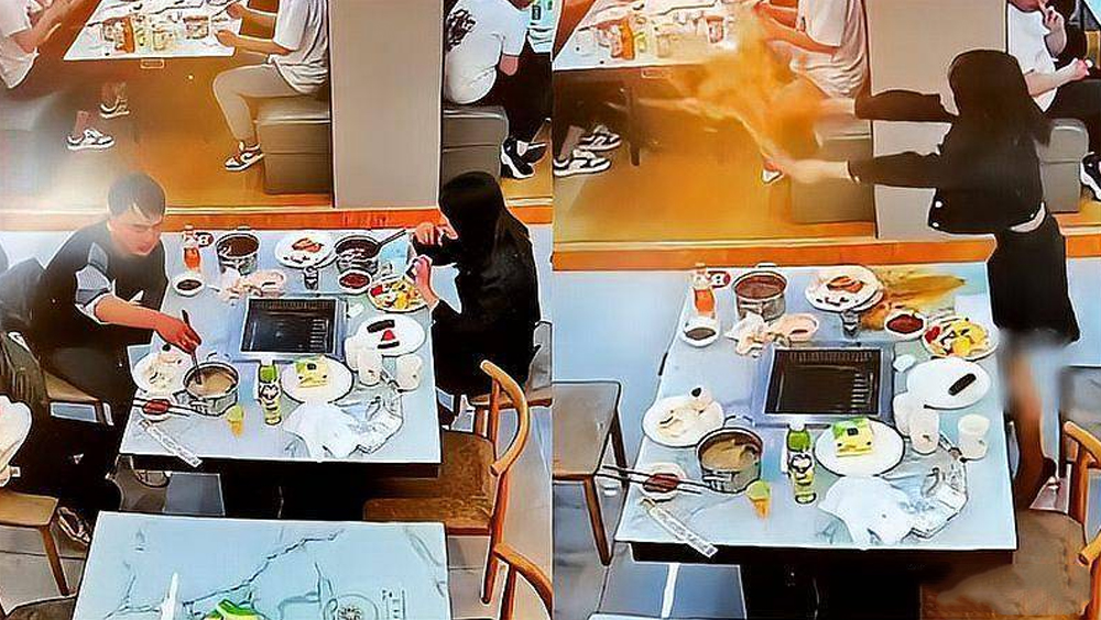 甘肅女一言不合拿火鍋潑向男友人,旁桌顧客不幸遭殃。