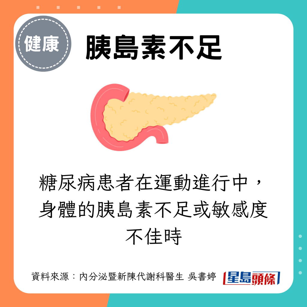 糖尿病患者在運動進行中，身體的胰島素不足或敏感度不佳時