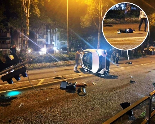 汀角路發生交通意外,女途人被撞至昏迷倒地。(fb大埔group Joan Chan)