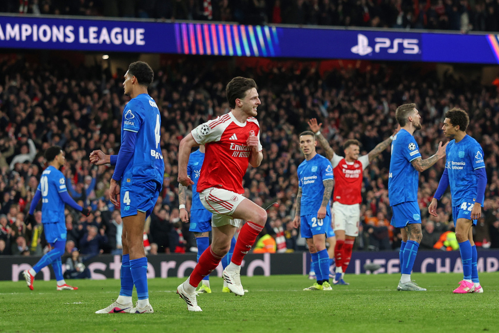 賴斯為阿仙奴奠定次回合2：0的勝局。美聯社