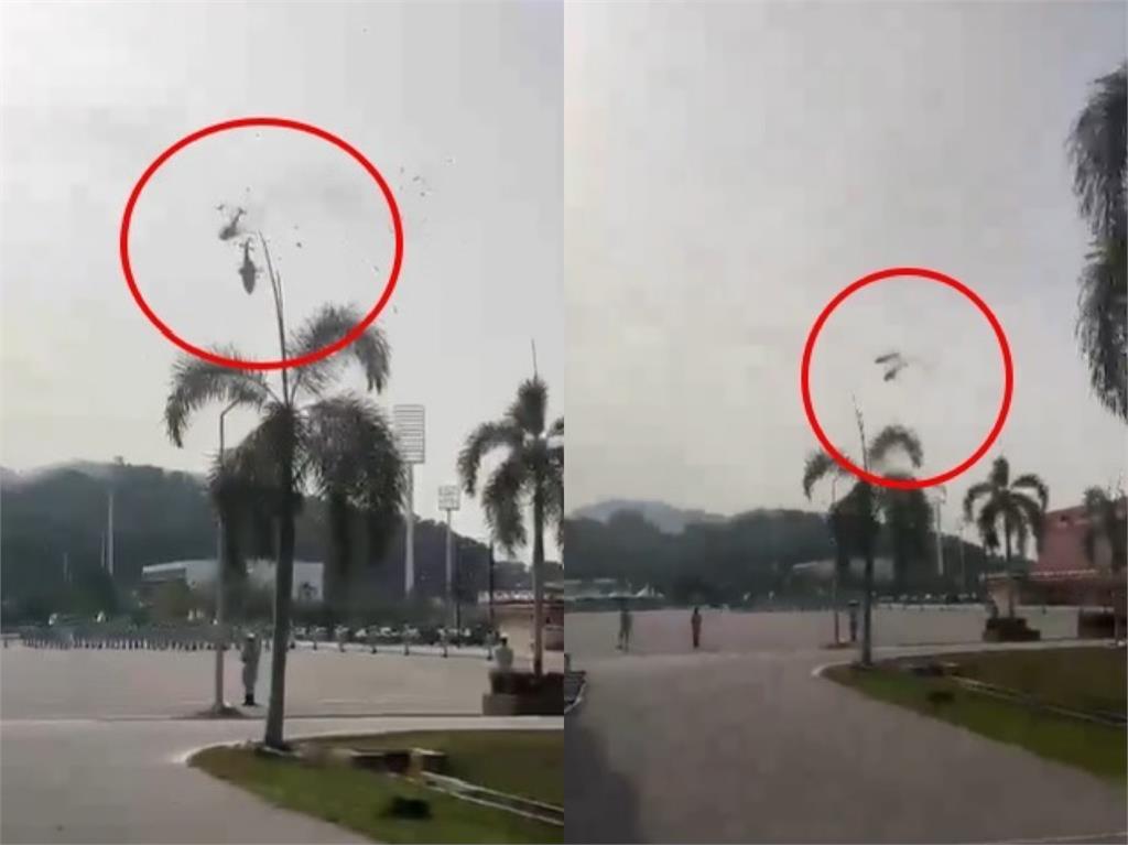 馬來西亞海軍2架軍用直升機在半空相撞。X圖片
