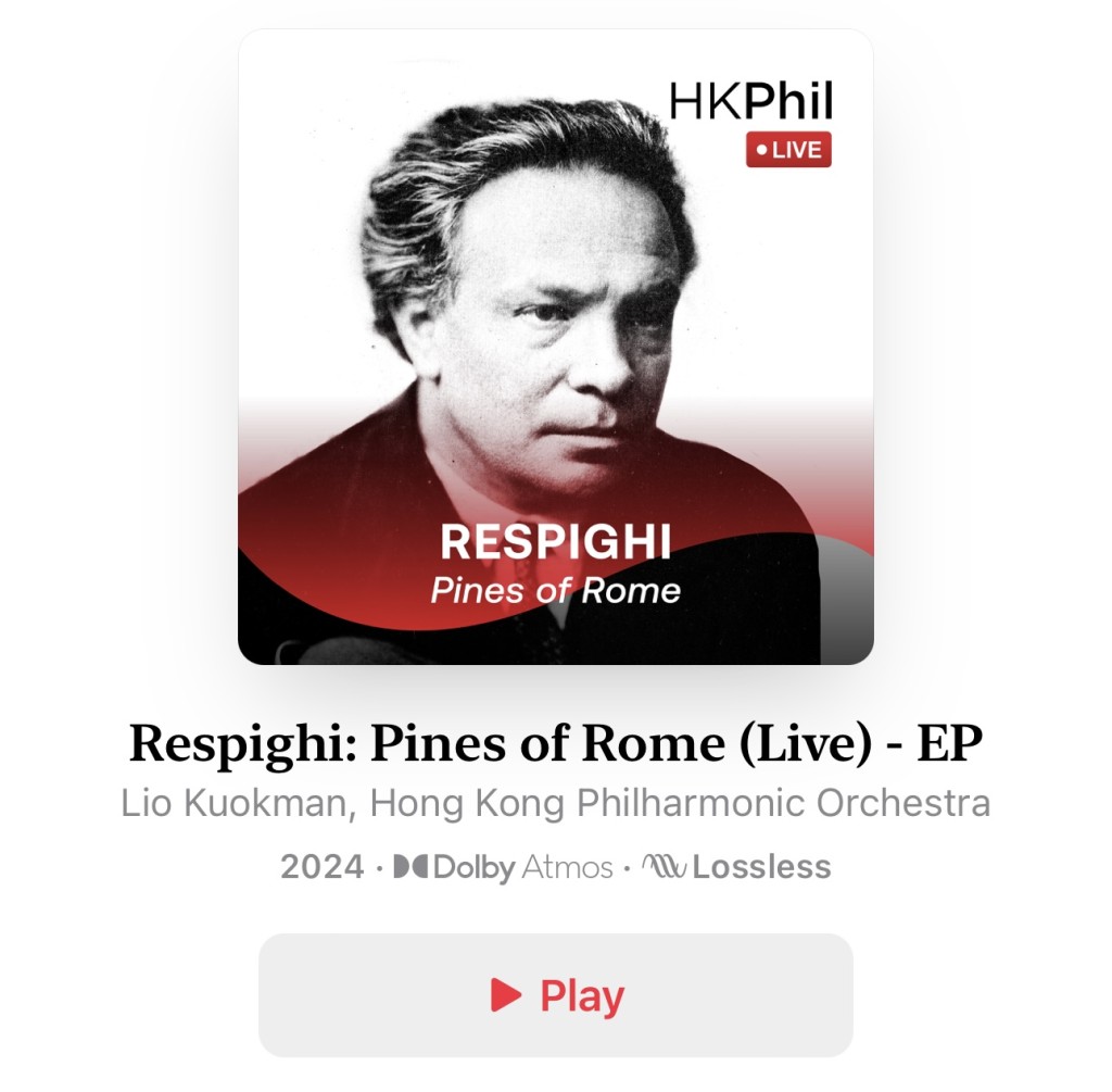 由廖國敏指揮的《Respighi: Pines of Rome (Live)-EP》。