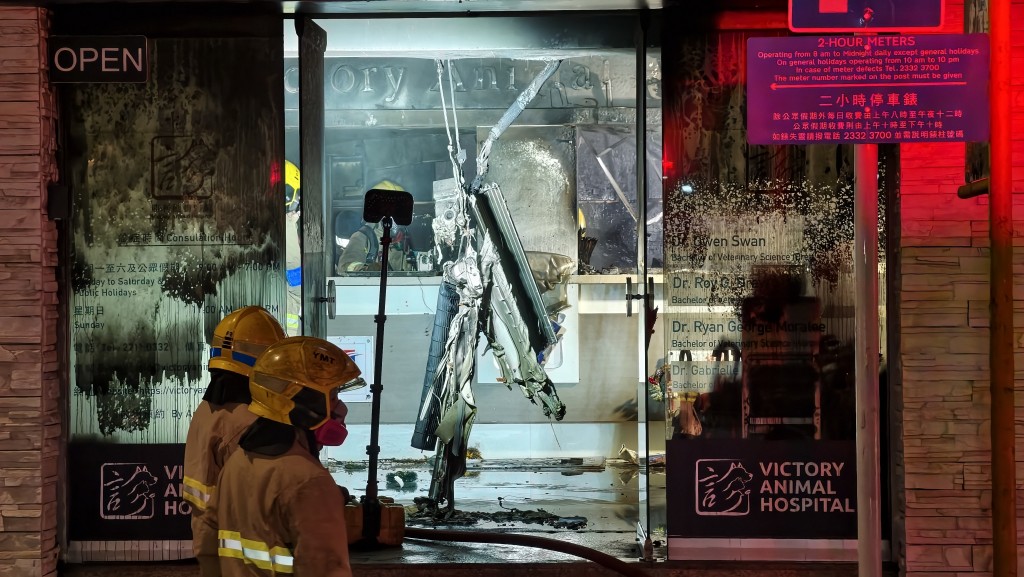 獸醫診所被燒至嚴重熏黑。