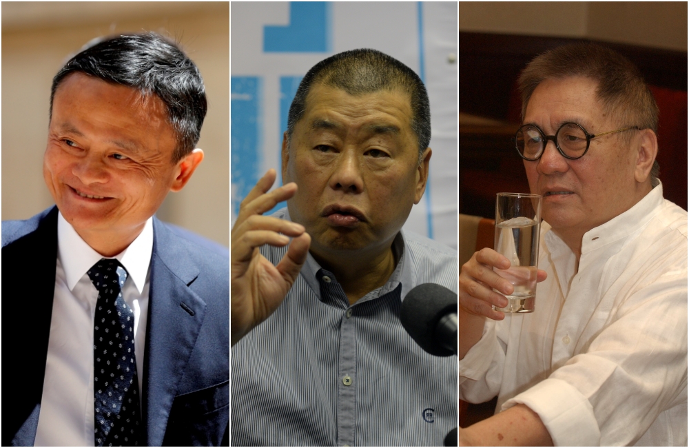 左至右：馬雲、黎智英、黃霑。資料圖片
