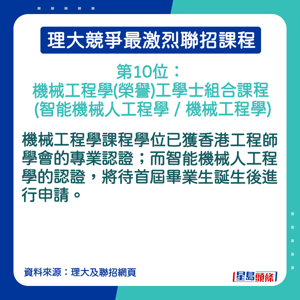 機械工程學(榮譽)工學士組合課程 (智能機械人工程學 / 機械工程學)的課程簡介。