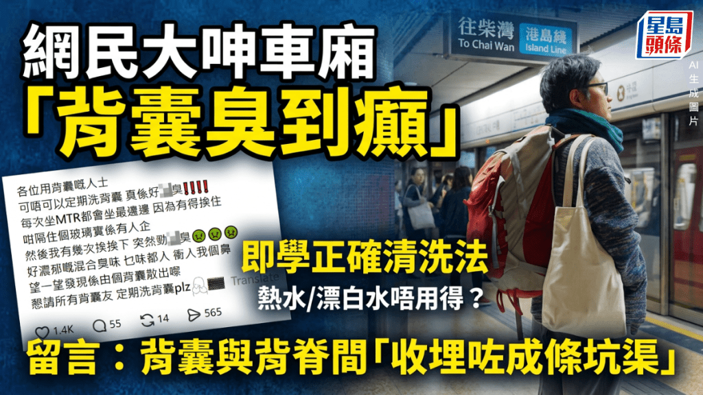 網民大呻車廂背囊臭到癲！直斥「收埋咗成條坑渠」即學正確清洗法 熱水/漂白水唔用得？