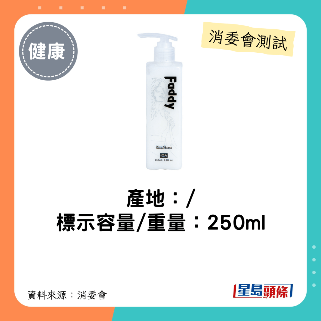 消委會髮泥髮蠟｜產地：/   標示容量/重量：250ml