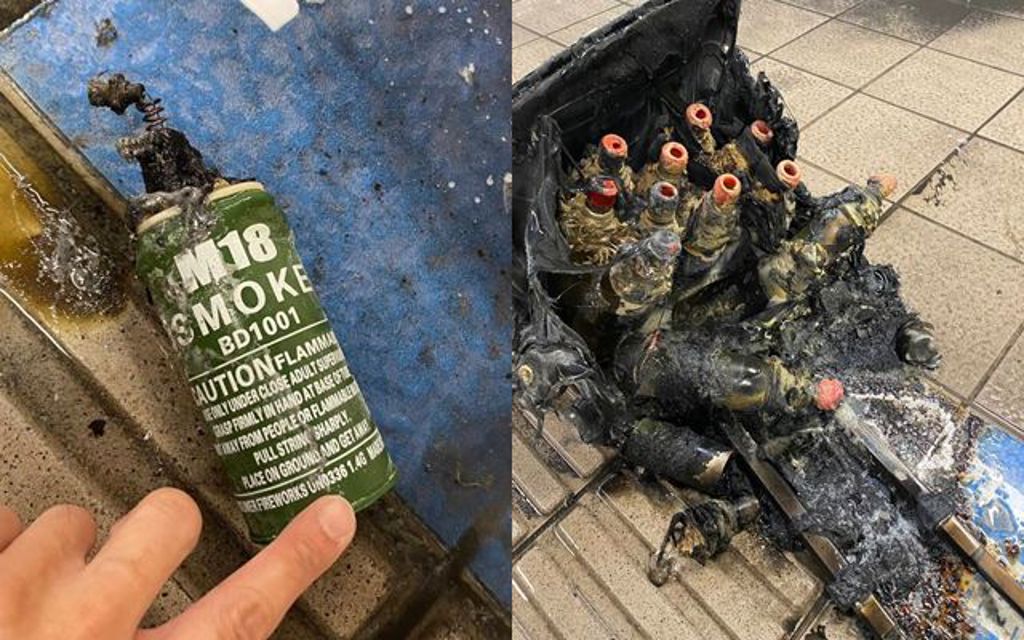 一名手法兇殘、裝備專業的歹徒，於台北車站捷運板南線層及地下街，發動「煙霧彈」、「汽油彈」及「利刃」的連環攻擊。 中時