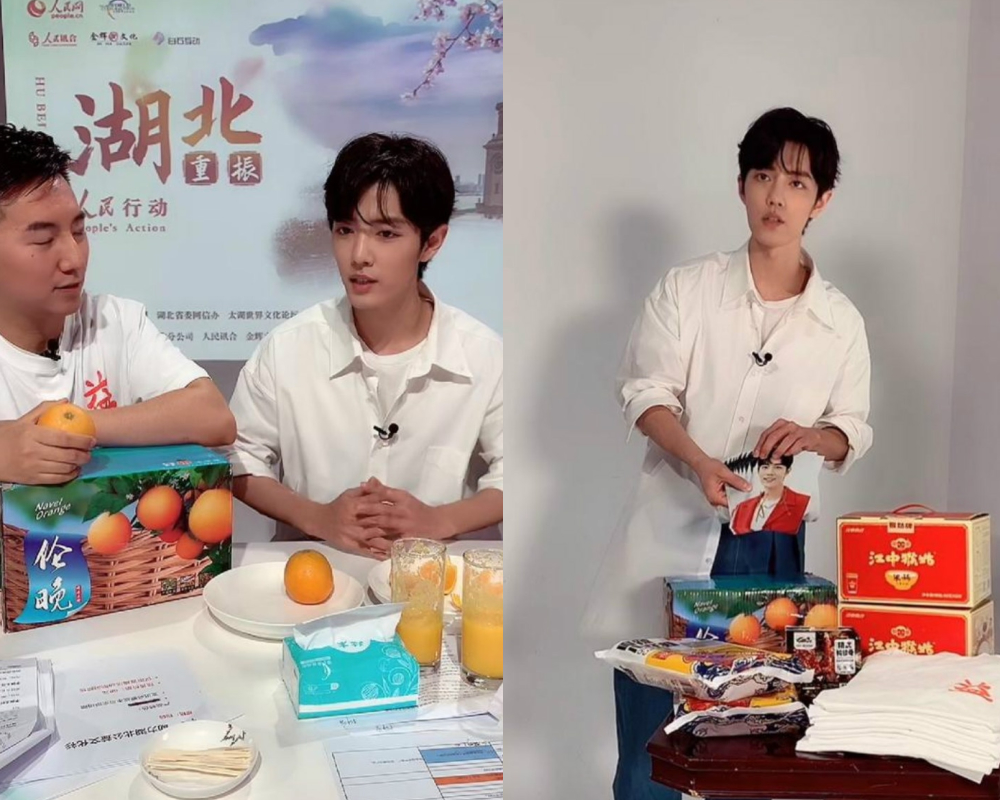 流量小生肖戰日前參與直播，協助湖北推廣農產品。（影片截圖）