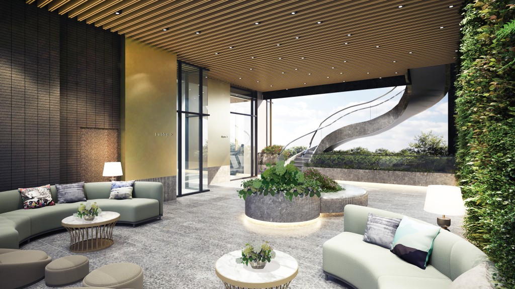 大樓部分空間為挑空設計，這裡被打造為滿布青蔥綠植的特色空中花園，並以獨特的樓梯設計連接，讓澄空觸手可及，亦可盡情俯瞰璀璨海景，感受與自然聯繫