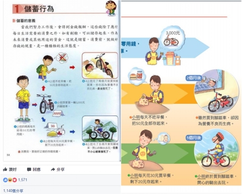 左圖係網民改圖；右圖則是教科書原本內容。網上圖片
