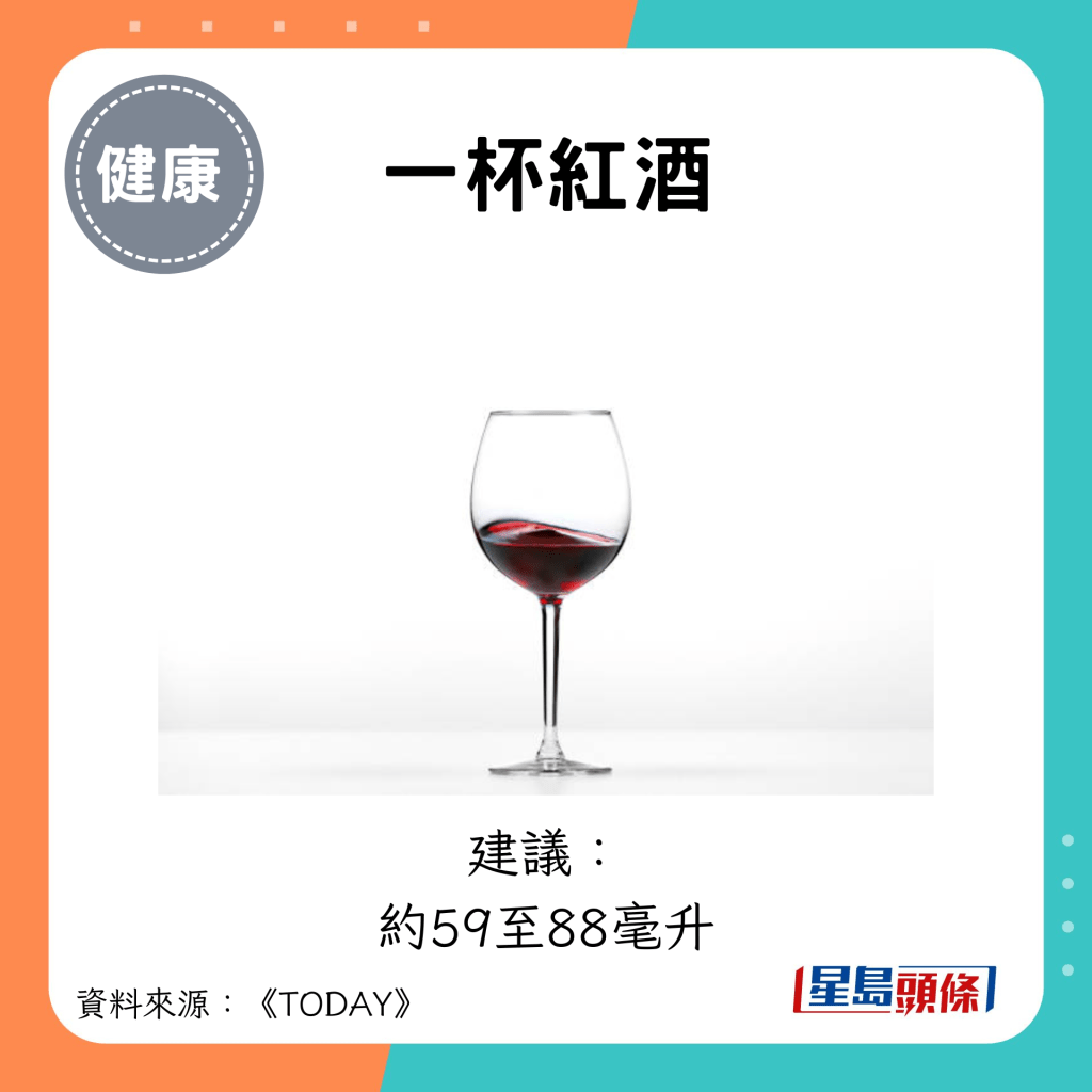 一杯红酒：建议： 约59至88毫升