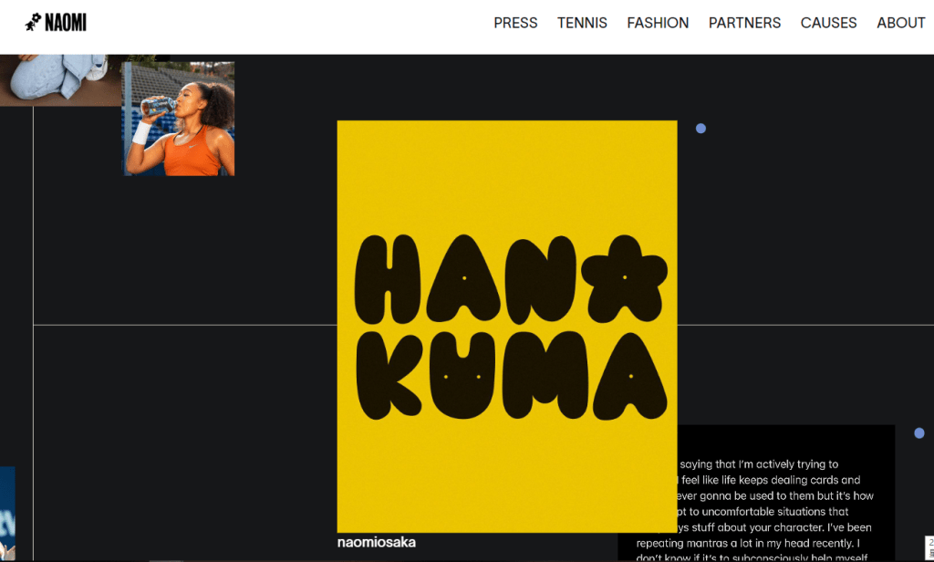大坂直美在個人網站宣傳新公司，並展示Hana Kuma公司LOGO。 網上圖片